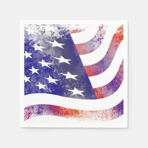 Grunge patriotic flowing American flag Old Glory Napkins