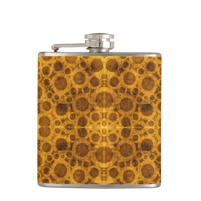 Grunge Pattern Steampunk Gold and Brown Flask