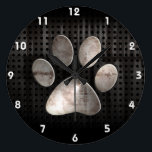 Grunge Paw Print Large Clock<br><div class="desc">Cool grunge industrial metal look paw print pawprint pawprints prints design. Great for gifts! Available on tee shirts, smart phone cases, mousepads, keychains, posters, cards, electronic covers, computer laptop / notebook sleeves, caps, mugs, and more! Visit our site for a custom gift case for Samsung Galaxy S3, iphone 5, HTC...</div>