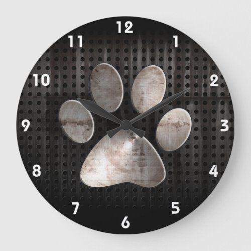 Grunge Paw Print Large Clock
