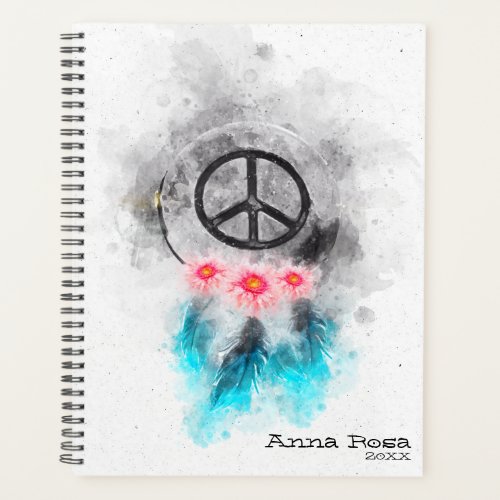  Grunge Peace Sign Feathers Flowers Boho Tribal Planner