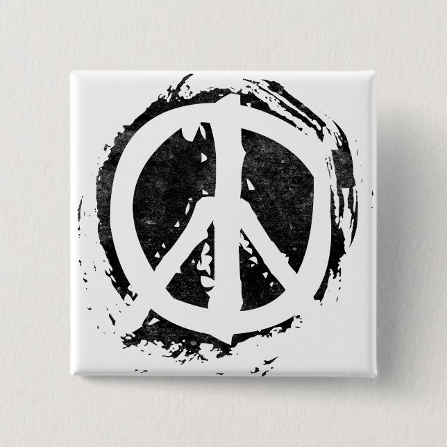 Grunge Peace Symbol Pinback Button (Front)