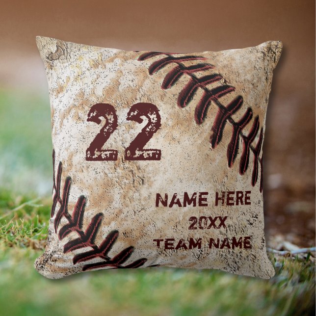 Grunge Personalized Baseball Gifts for Players Throw Pillow (Personalized Baseball Pillow. Baseball themed Man Cave. Baseball senior night ideas. Grunge Baseball)