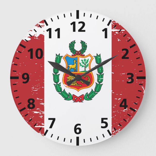 Grunge Peru Flag Large Clock (Front)