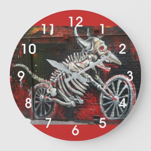 Grunge Phantom Motorcycle Rider Large Clock