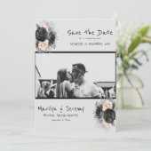 Grunge Photo Black Floral Flat Save The Date Card (Standing Front)