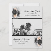 Grunge Photo Black Floral Flat Save The Date Card (Front)