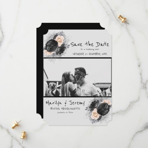 Grunge Photo Black Pink Floral Flat Save The Date