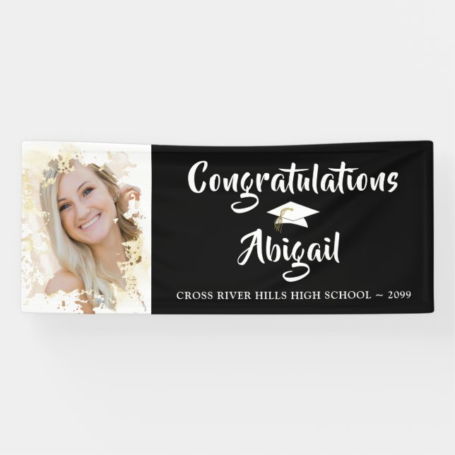 Grunge Photo Frame Brush Script Graduation Banner (Horizontal)