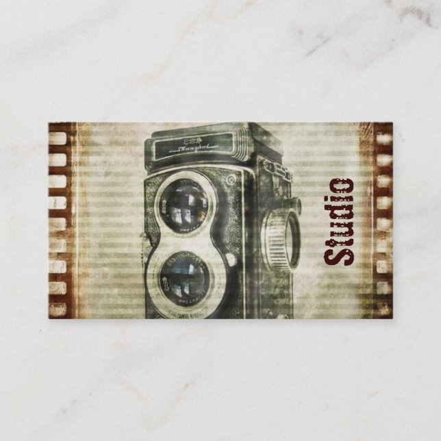 Grunge photographer photography Vintage Camera Business Card (Front)