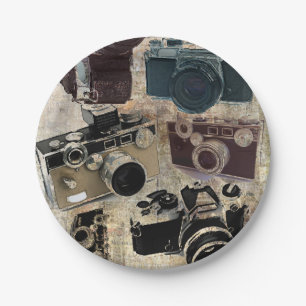 Grunge photographer photography Vintage Camera Paper Plates