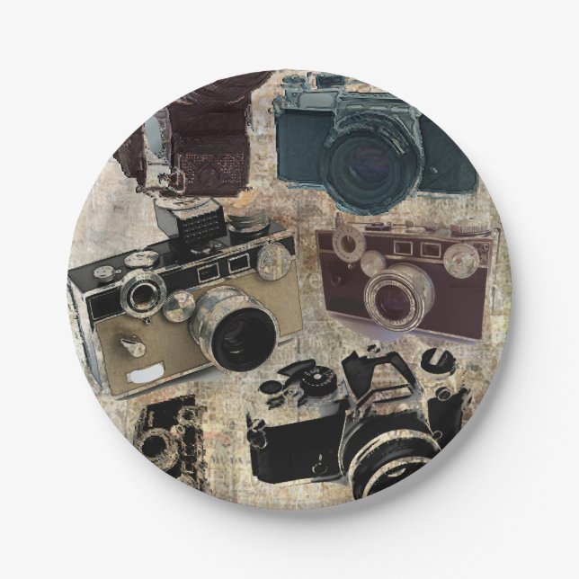Grunge photographer photography Vintage Camera Paper Plates (Front)