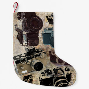 Grunge photographer photography Vintage Camera Small Christmas Stocking
