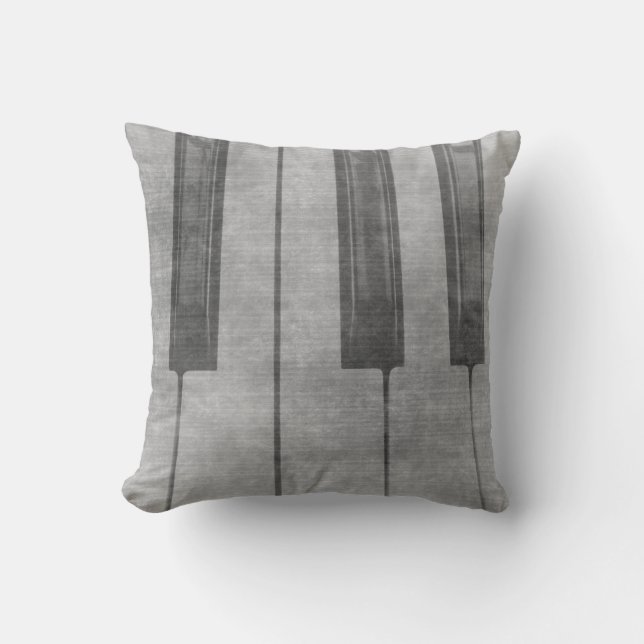 Grunge piano keyboard muted grey image throw pillow (Front)