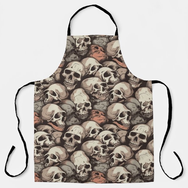 grunge pile of skulls seamless pattern drawing apron (Front)
