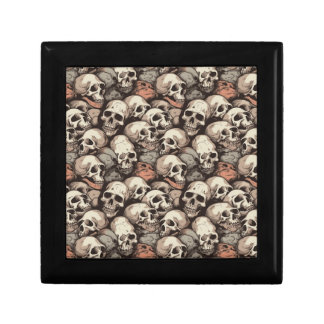 grunge pile of skulls seamless pattern drawing gift box