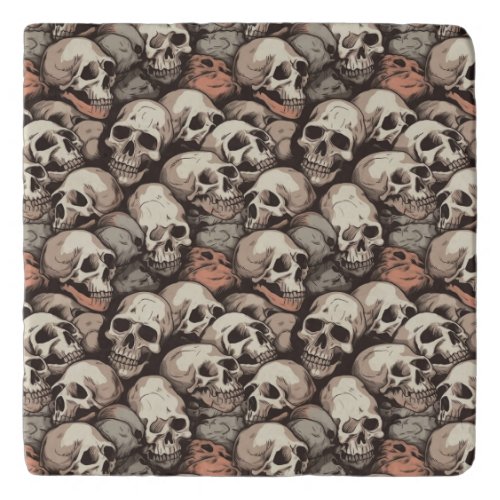 grunge pile of skulls seamless pattern drawing trivet