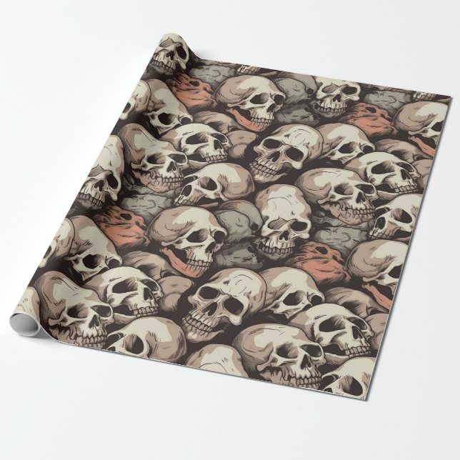 grunge pile of skulls seamless pattern drawing wrapping paper (Unrolled)