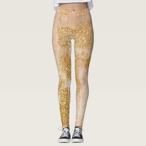  Grunge Pink Gold Glitter Distressed Golden Leggings