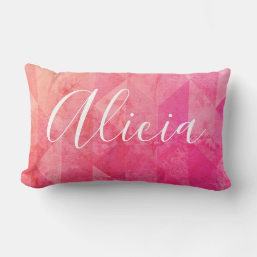 Grunge pink orange modern watercolor custom name   lumbar pillow