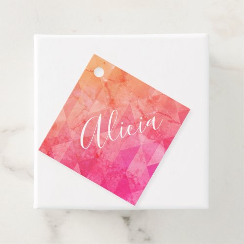 Grunge pink orange watercolor custom name text favor tags