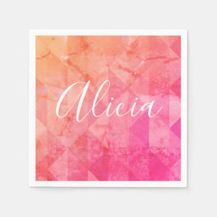 Grunge pink orange watercolor custom name text  napkins