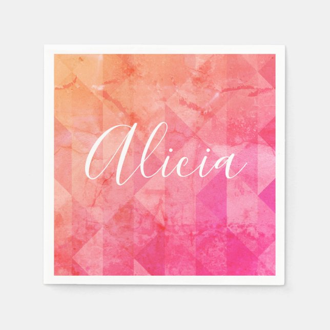 Grunge pink orange watercolor custom name text  napkins (Front)