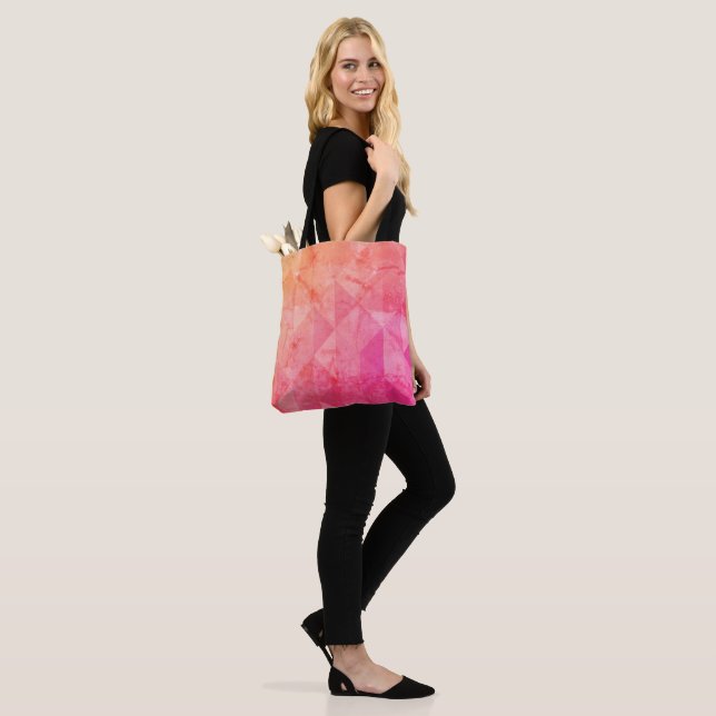 Grunge pink orange watercolor geometry pattern tote bag (On Model)