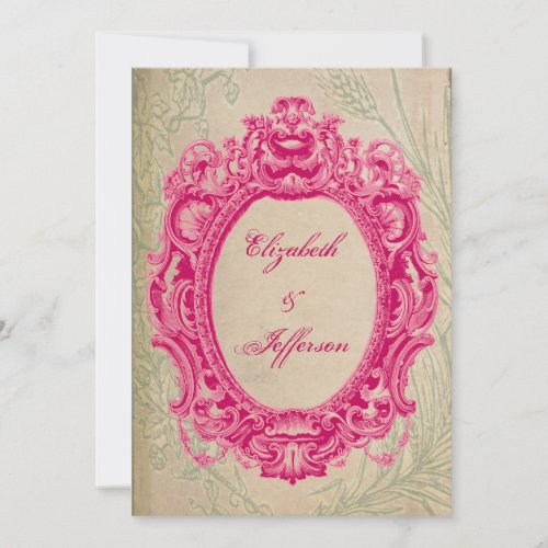 Grunge Pink Vintage Frame Wedding Invitations