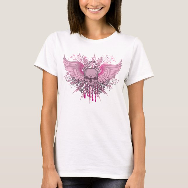 GRUNGE PINK WINGED SKULL T-Shirt (Front)