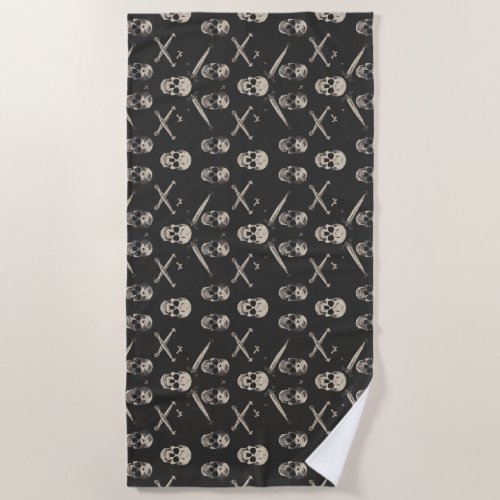 Grunge Pirate Skulls Pattern Beach Towel