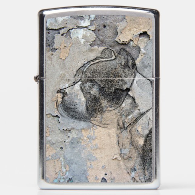 Grunge Pitbull terrier Zippo Lighter (Front)