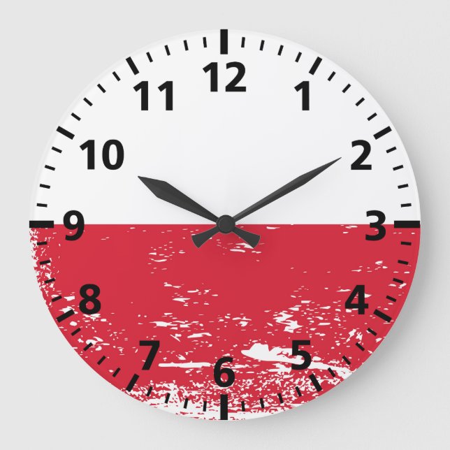 Grunge Poland Flag Large Clock (Front)