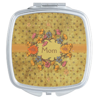 Grunge Polka Dots with Flower Wreath Compact Mirror