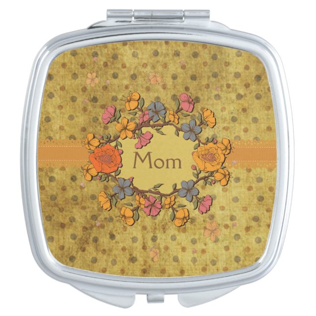 Grunge Polka Dots with Flower Wreath Compact Mirror (Front)