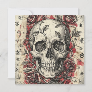 Grunge Punk Skull and Roses Illustration