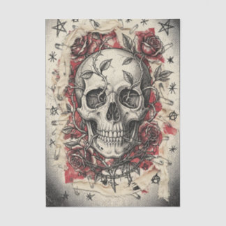 Grunge Punk Skull and Roses Illustration Tissue Paper