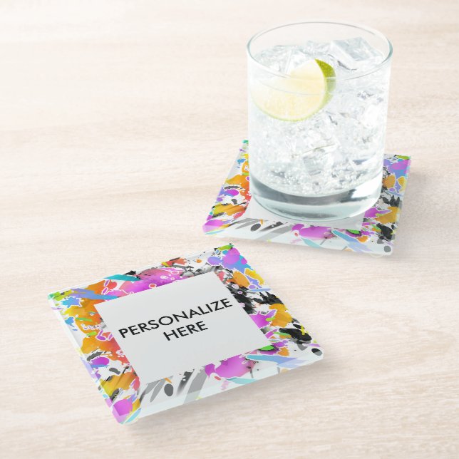 GRUNGE PUNK SPLATTER ART GLASS COASTER (Angled)