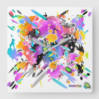 GRUNGE PUNK SPLATTER ART SQUARE WALL CLOCK