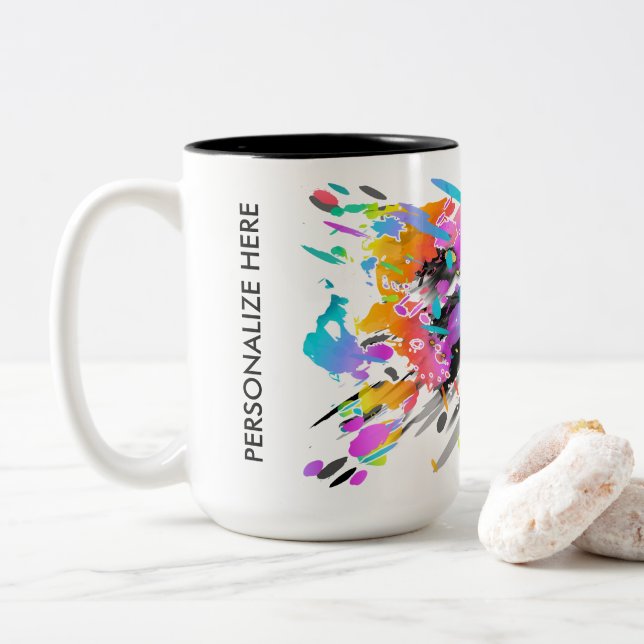 GRUNGE PUNK SPLATTER ART Two-Tone COFFEE MUG (With Donut)