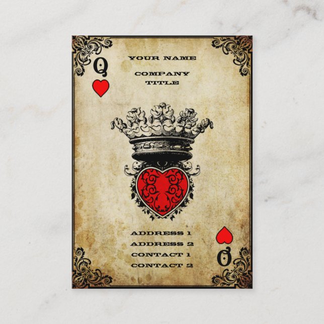 Grunge Queen of Hearts Business Card (Front)