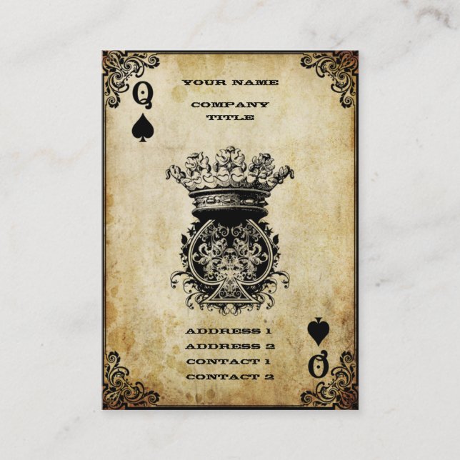 Grunge Queen of Spades Business Card (Front)