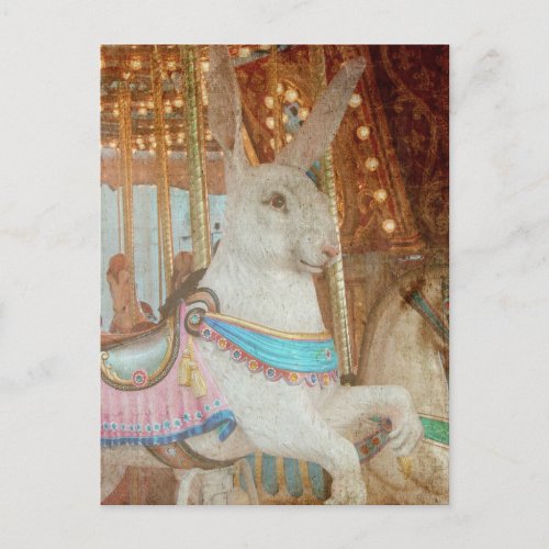 Grunge Rabbit Merry_Go_Round Holiday Postcard