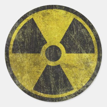 Grunge Radioactive Symbol Classic Round Sticker by staticnoise at Zazzle
