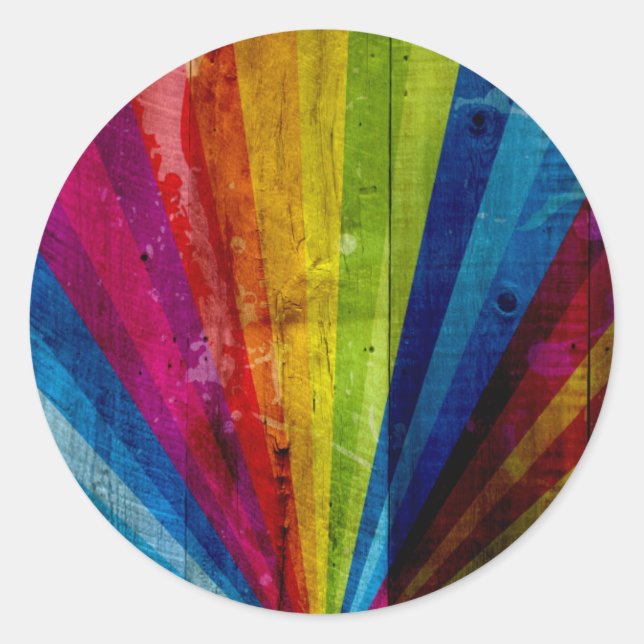 Grunge Rainbow Starbust Classic Round Sticker (Front)