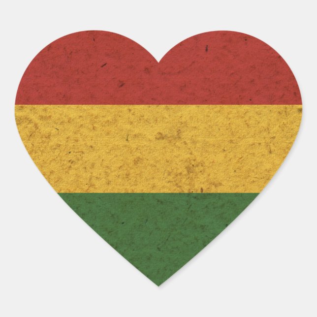Grunge Rasta Colors Flag Heart Sticker (Front)