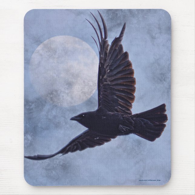 Grunge Raven & Moon Lt Blue Art Design Mouse Pad (Front)
