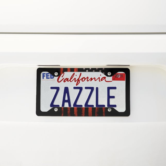 Grunge Red American flag License Plate Frame (On Car)