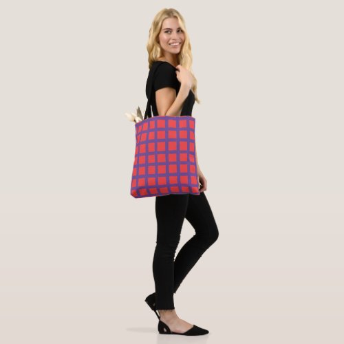 Grunge Red And Purcple Chekered Pattern Tote Bag