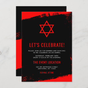 Grunge Red Black Bar Mitzvah Reception Invitation